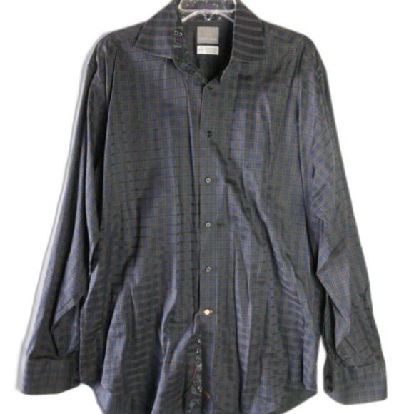 Thomas Dean Mens Size XL-TG Long Sleeve Button Up Navy Shirt Geometric Pattern - Picture 1 of 13